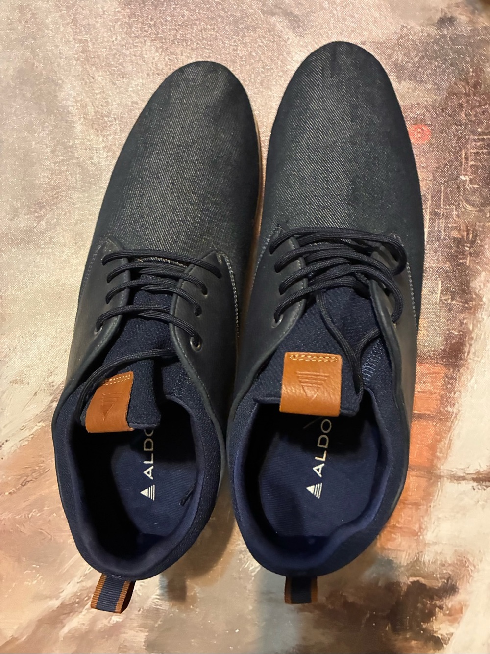 Aldo Navy Lace-Up Oxfords with Tan Pull Tabs